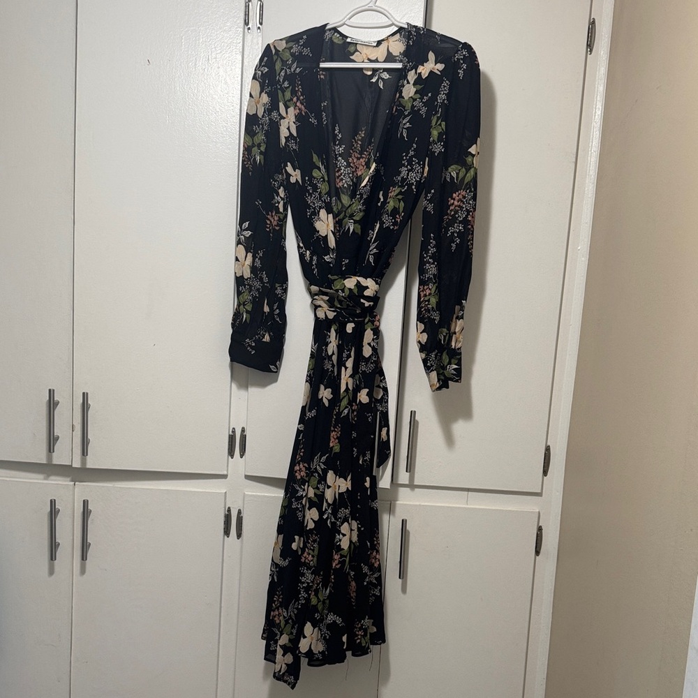 Floral Black Wrap Maxi Dress - Elegant Women's Dress